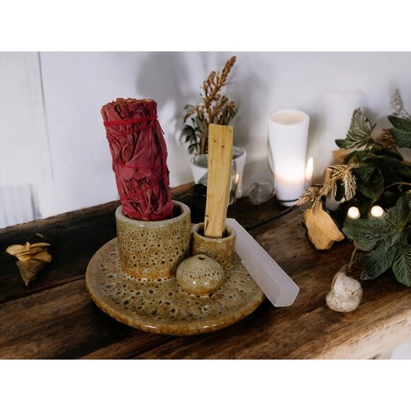 Rustic Ceramic Incense Holder Ash Catcher Altar Sage Smudge Bowl - Picture 10 of 10